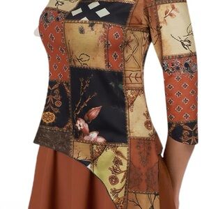 Amazon Women's Patchwork Long Sleeve Top - Brown and Black